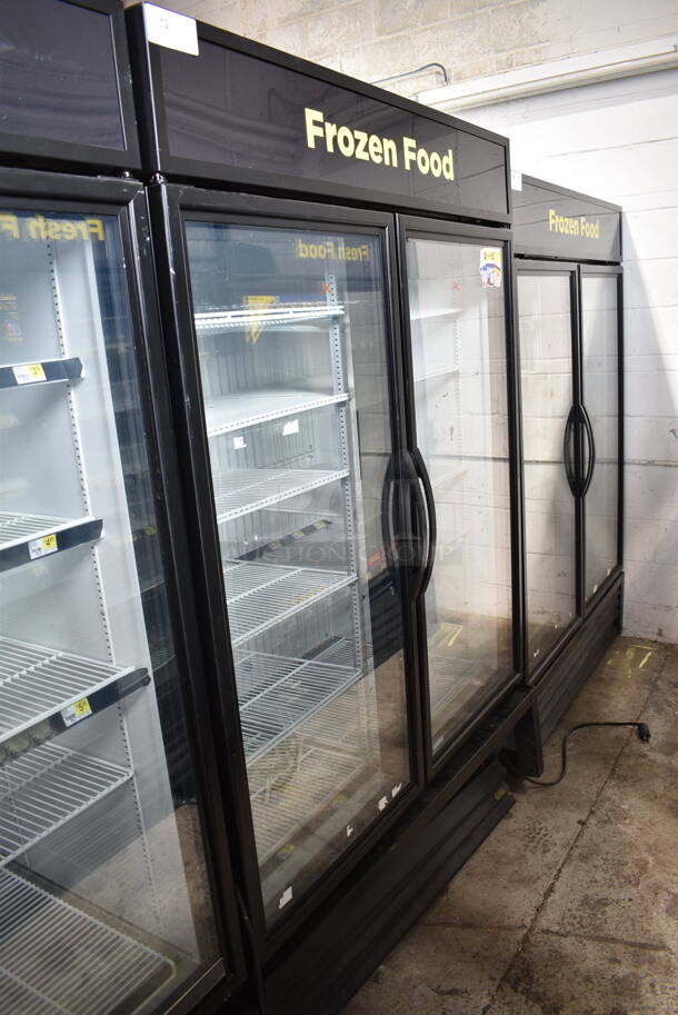 2018 True GDM-49F-HC ENERGY STAR Metal Commercial 2 Door Reach In Freezer Merchandiser w/ Poly Coated Racks. 115/208-230 Volts, 1 Phase. Tested and Working!