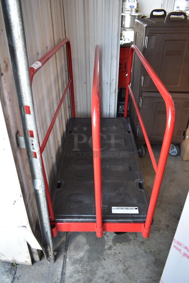 BRAND NEW SCRATCH AND DENT! Rubbermaid 4468 Red Metal 2,000 lb Capacity A Frame & Sheet & Panel Truck on Casters.