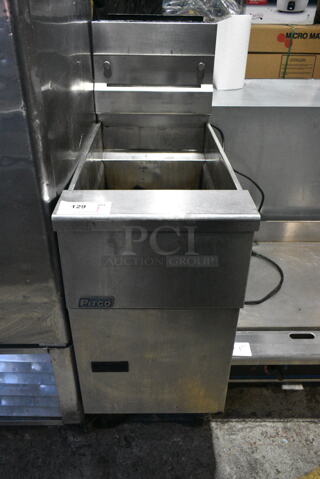 2016 Pitco Frialator SG14 Stainless Steel Commercial Floor Style Natural Gas Powered Deep Fat Fryer on Commercial Casters. 110,000 BTU. 