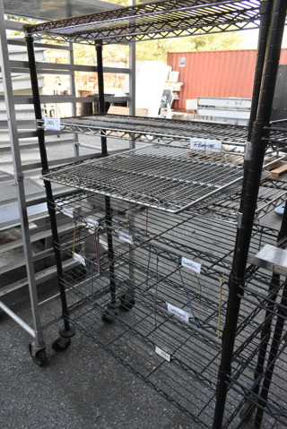 Black Finish 7 Tier Wire Shelving Unit on Commercial Casters. BUYER MUST DISMANTLE. PCI CANNOT DISMANTLE FOR SHIPPING. PLEASE CONSIDER FREIGHT CHARGES.