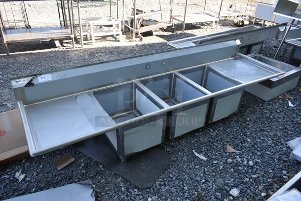 BRAND NEW SCRATCH AND DENT! Regency 600S31824224 Stainless Steel Commercial 3 Bay Sink w/ Dual Drain Boards. No Legs. Bays 18x24. Drain Boards 22.5x26