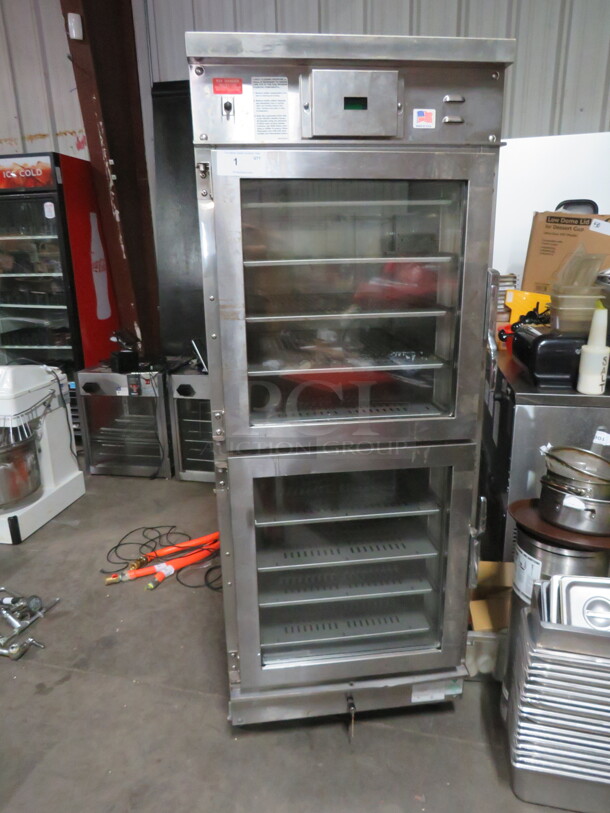 One Winston Industries Heat And Hold Cabinet On Casters. WORKING WHEN REMOVED. Model# HA4522ZE. 220 Volt. 28X33X73