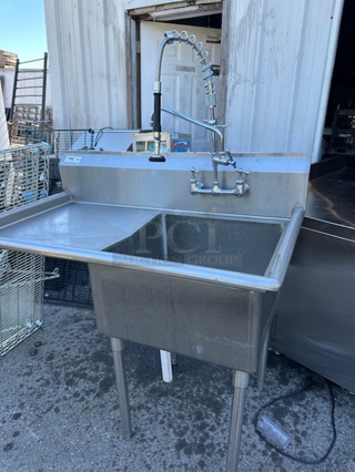 One Regency 1 Compartment Sink With Faucet And Hose Sprayer And Left Drain Board. 49X9X46