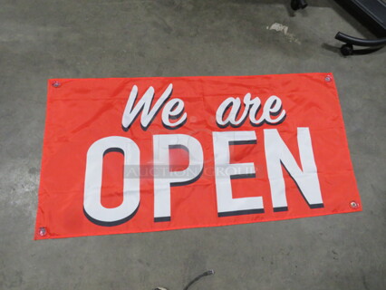 One 48X24 WE ARE OPEN Banner, With Suction Cups.