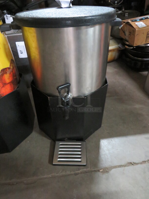 One Stainless Steel Commercial Tea Satellite With Lid, Spigot And Stand. 