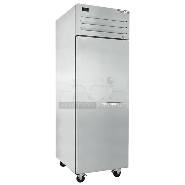 Brand NEW SCRATCH & DENT Beverage Air TMF1HC-1S 26" One Section Reach In Freezer, (1) Solid Door, 115v S/N: G22-000204. TESTED. WORKS. Fan sounds like it's rubbing on something. 