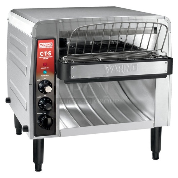 BRAND NEW SCRATCH AND DENT! Waring CTS1000B Stainless Steel Commercial Countertop Electric Powered Conveyor Oven. 208 Volts, 1 Phase. 