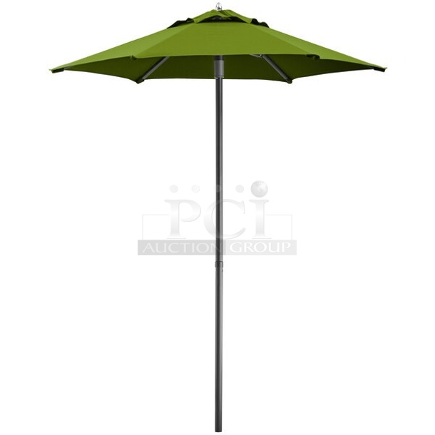 BRAND NEW SCRATCH AND DENT! Lancaster Table & Seating 164UMBAL06HG 6' Moss Green Push Lift Aluminum Umbrella