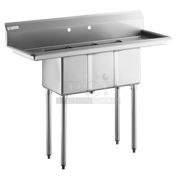 BRAND NEW SCRATCH AND DENT! Steelton 522CS31014LR 54" 18-Gauge Stainless Steel Three Compartment Commercial Sink with 2 Drainboards - 10" x 14" x 12" Bowls