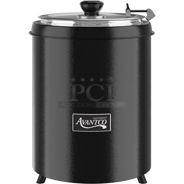 BRAND NEW SCRATCH AND DENT! Avantco 177W300BK Stainless Steel Countertop 6 Qt. Round Black Warmer. 120 Volts, 1 Phase. Tested and Working!