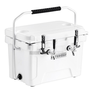 BRAND NEW SCRATCH AND DENT! CaterGator JB20WH2 White 2 Faucet 21 Qt. Insulated Jockey Box with 65 ft. Coils

