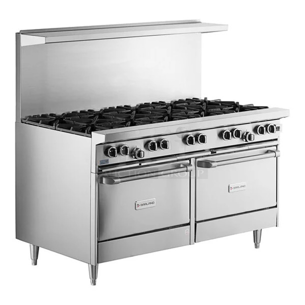 BRAND NEW SCRATCH AND DENT! 2023 Garland G60-10CC Stainless Steel Commercial Natural Gas 10 Burner 60" Range with 2 CONVECTION Ovens, Back Splash and Over Shelf. 406,000 BTU