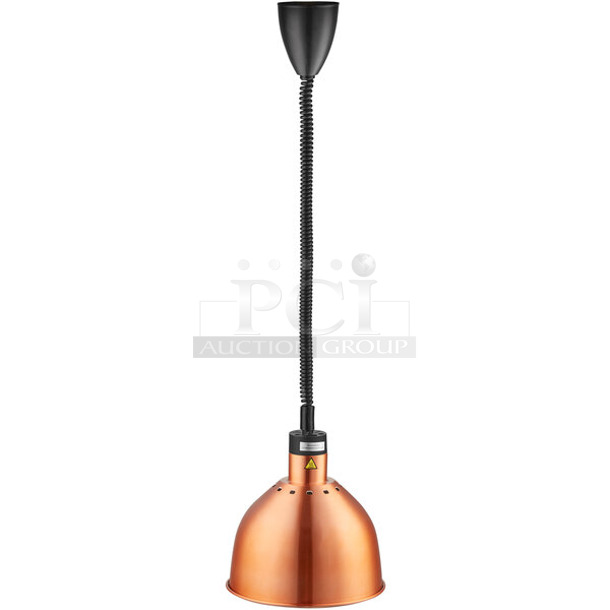 BRAND NEW SCRATCH AND DENT! ServIt HLR85CR Retractable Cord Ceiling Mount Heat Lamp with Modern Copper Finish Round Dome Shade. 