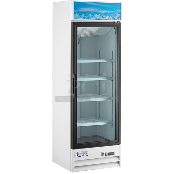 BRAND NEW SCRATCH AND DENT! 2023 Avantco 178GDC15HCW 25 5/8" White Swing Glass Door Merchandiser Refrigerator with LED Lighting. 115 Volts, 1 Phase. Tested and Working!
