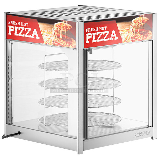 BRAND NEW SCRATCH AND DENT! ServIt 423PDW18D2 Stainless Steel Commercial Countertop 18" Self-Service Pizza Warmer with 4-Shelf Rotating Rack. 120 Volts, 1 Phase. Tested and Working!