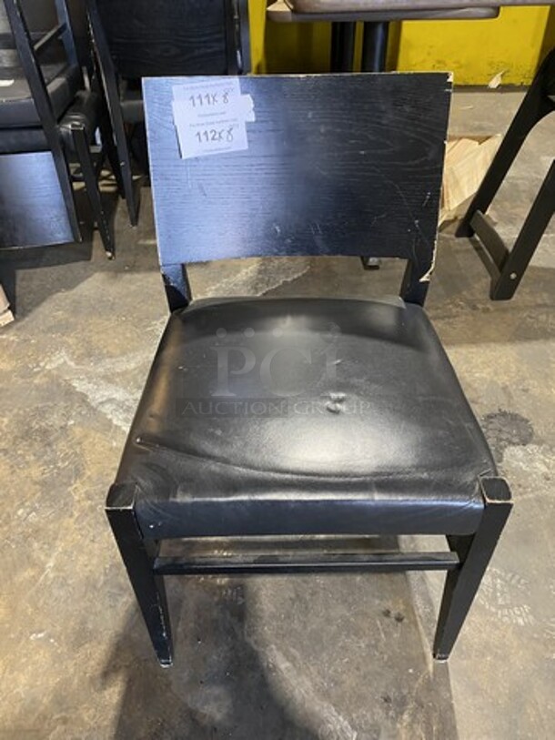 Wooden Style Dinning Chairs With Black Vinyl Seat! 8 X Your Bid!