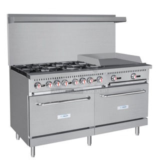 BRAND NEW IN THE BOX! Koolmore KM-CRG60-NG 60 in. 6 Burner Commercial Natural Gas Range with 24 in. Griddle in Stainless-Steel. S/N: 24040202