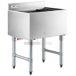 BRAND NEW SCRATCH & DENT! Regency 600IB1824CP 18" x 24" Underbar Ice Bin with 7 Circuit Post-Mix Cold Plate and Bottle Holders - 51 lb.

