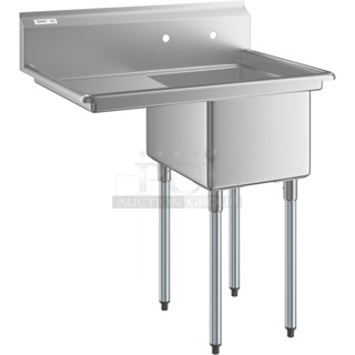 BRAND NEW SCRATCH & DENT! Regency 36 1/2" 16 Gauge Stainless Steel One Compartment Commercial Sink with 1 Drainboard - 16" x 20" x 12" Bowl - Left Drainboard. Sink Component Only. Edges of the sink are bent.