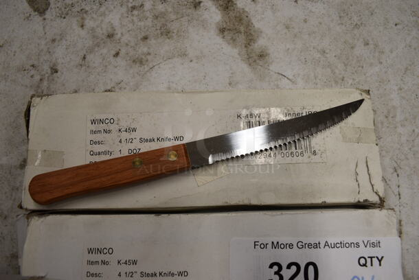 24 BRAND NEW IN BOX! Winco K-45W Stainless Steel Steak Knives. 8". 24 Times Your Bid!