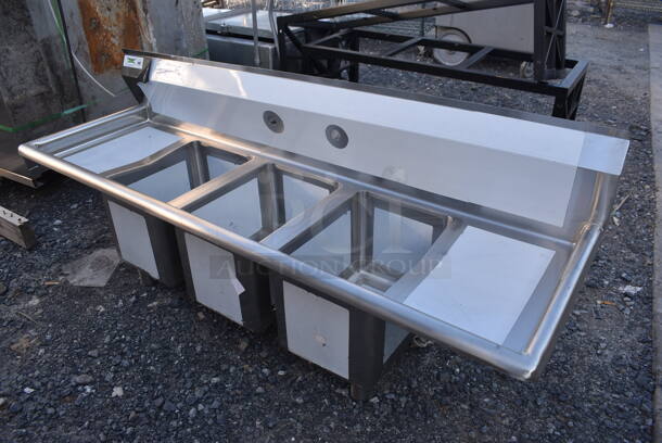 BRAND NEW SCRATCH AND DENT! Regency Stainless Steel Commercial 3 Bay Sink w/ Dual Drain Boards. No Legs. 59x19x23. Bays 10x14x10. Drain Boards 10x16x1