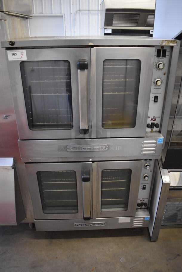 2 Southbend SL Series ENERGY STAR Stainless Steel Commercial Electric Powered Full Size Convection Oven w/ View Through Doors, Metal Oven Racks and Thermostatic Controls on Commercial Casters. 250 Volts, 1 Phase. 38x31x65. 2 Times Your Bid!