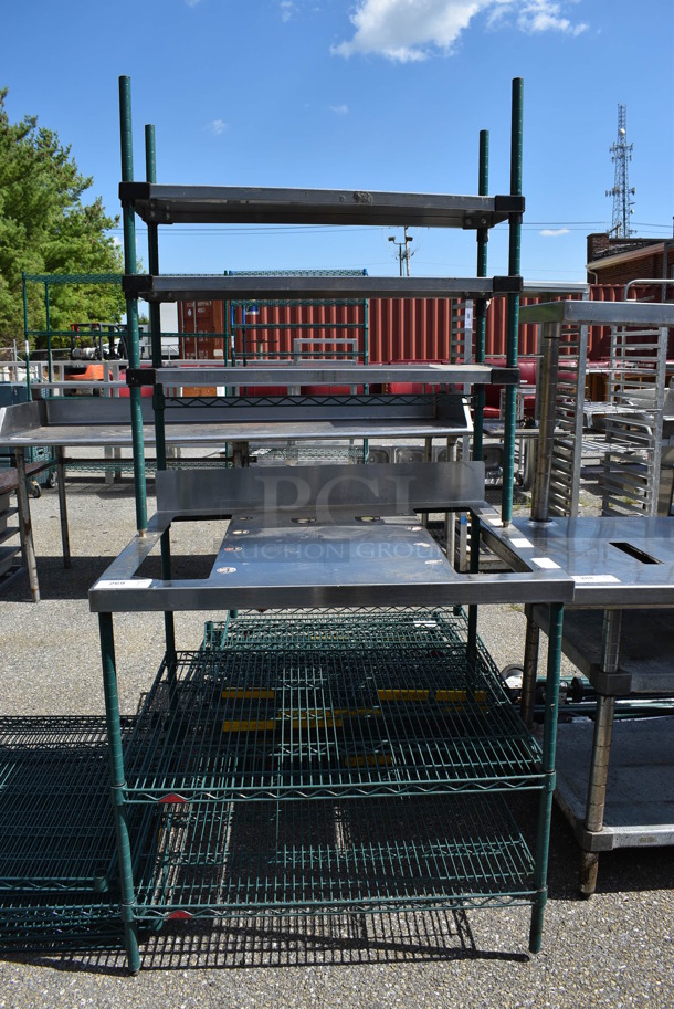Metal Table w/ 3 Tier Over Shelf and 2 Tier Under Shelf on Commercial Casters. BUYER MUST DISMANTLE. PCI CANNOT DISMANTLE FOR SHIPPING. PLEASE CONSIDER FREIGHT CHARGES. 36x30x75
