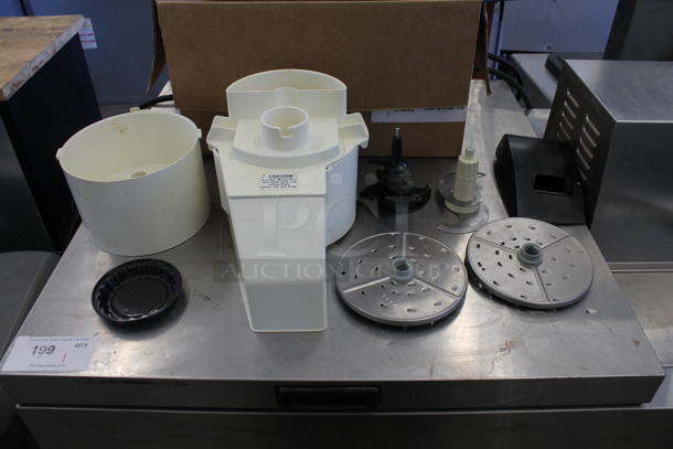 ALL ONE MONEY! Lot of Various Food Processor Parts Including Grating Blades, S Blades, Bowl and Continuous Feed Head.