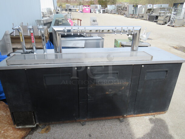 One True 3 Door Kegorator With 3 Taps, 12 Tap Bar, And A Dran Tray. 115 Volt. Model# TDD-4. 90.5X27X56