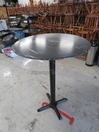 One Marble Look  Round Table Top On A  Bar Height Pedestal Base. 31X31X42.