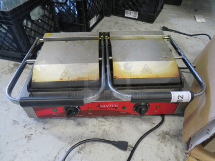 One Avantco Dual Flattop Sandwich Press. Model# 177P85S. 120 Volt. 1750 Watt X2.