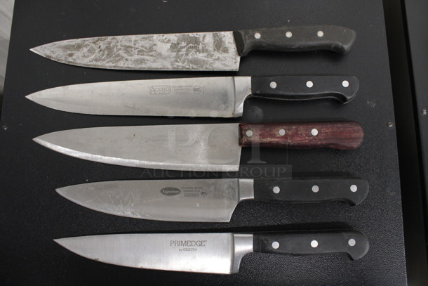5 Sharpened Stainless Steel Chef Knives. Includes 13". 5 Times Your Bid! 