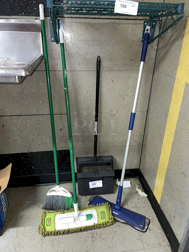 Broom, Dust Pan and Dry Mops. 4x Your Bid