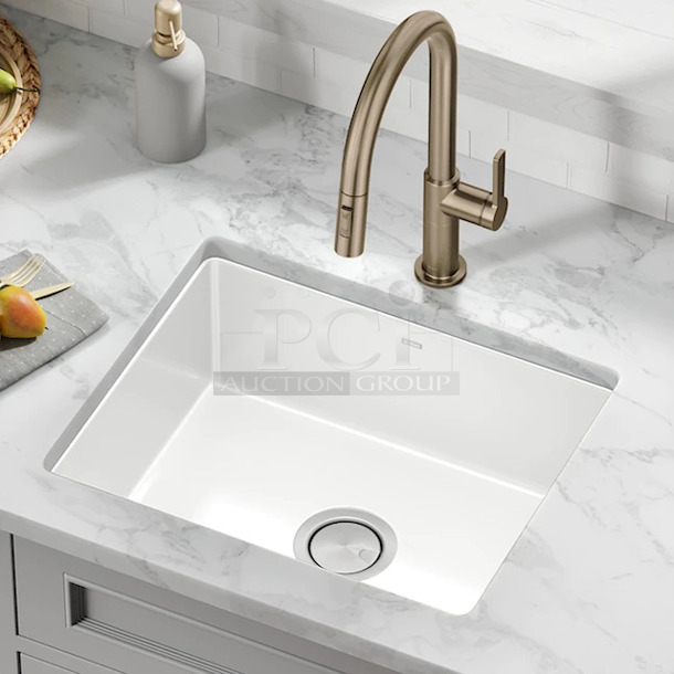 KRAUS Pintura 21" Porcelain Enameled Steel
Undermount Single Bow Kitchen Sink in Gloss White. 21-1/4 inch L x 17-3/8 inch W x 7-3/4 inch D 