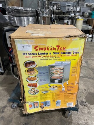 BRAND NEW IN THE BOX! Smokin Tex' Electric Powered Smoker/Slow Cooking Oven! Model: 1400 SN: 140014908064! 110V 1 Phase! On Casters!