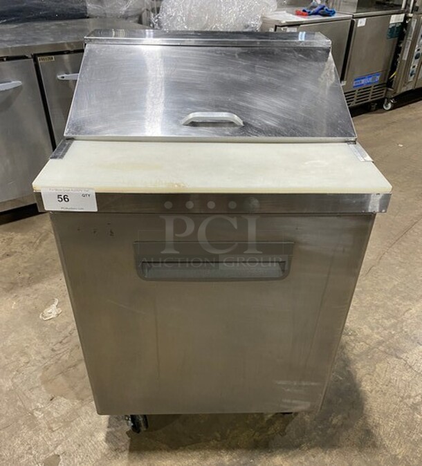 Stainless Steel One Door Commercial Sandwich/ Salad Prep Table Bain Marie On Commercial Casters! With Commercial Cutting Board! - Item #1115935