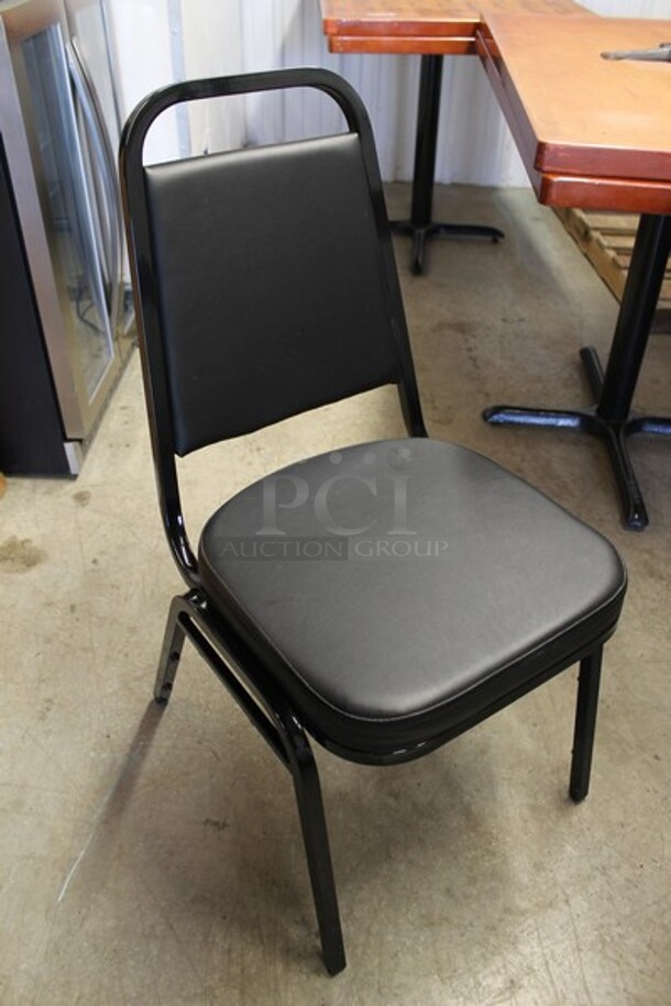 50 Black Metal Stackable Banquet Chairs w/ Black Seat Cushions. 50 Times Your Bid!