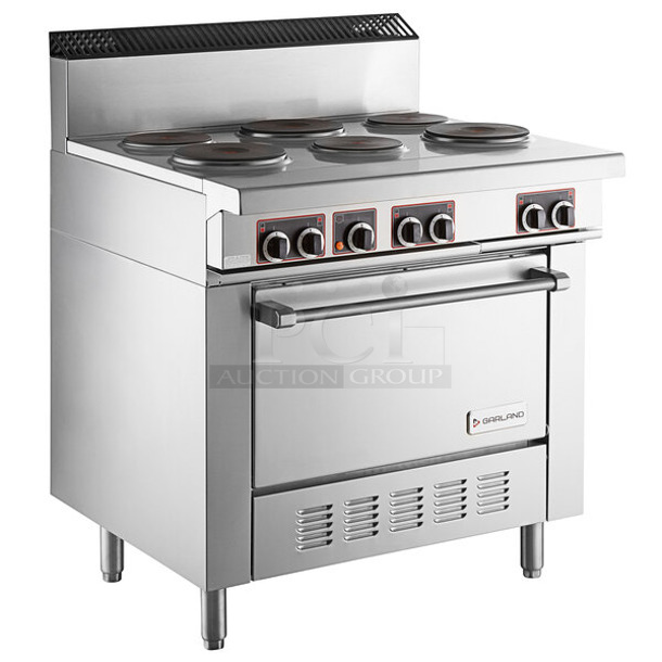 BRAND NEW SCRATCH AND DENT! 2023 Garland SS686 Stainless Steel Commercial Electric Powered Range w/ Oven. 240 Volts, 1/3 Phase.