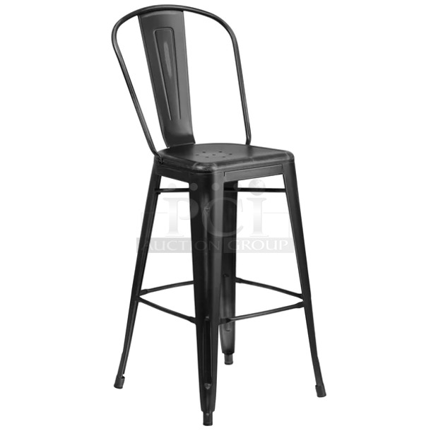 BRAND NEW SCRATCH AND DENT! Metal Tolix Style Bar Height Stool w/ Back Rest.
