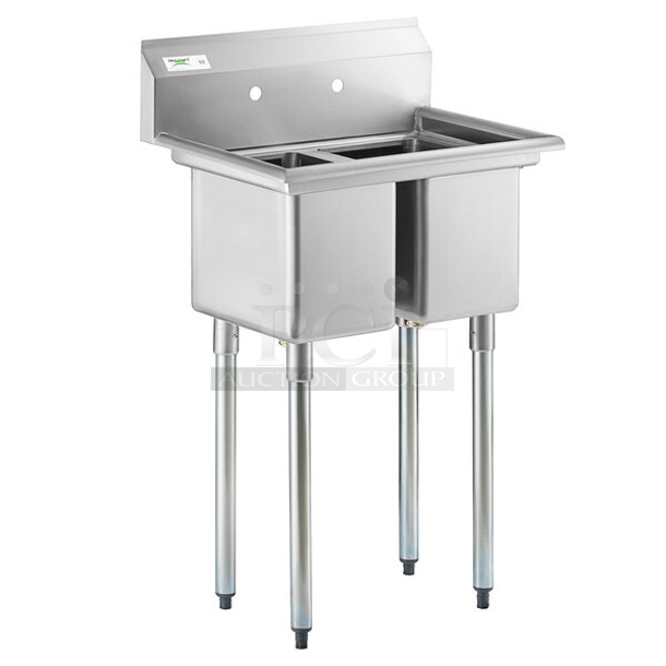 BRAND NEW SCRATCH AND DENT! Regency 600S21014 27" 16-Gauge Stainless Steel Two Compartment Commercial Sink with Galvanized Steel Legs and without Drainboard - 10" x 14" x 12" Bowls. No Legs.  