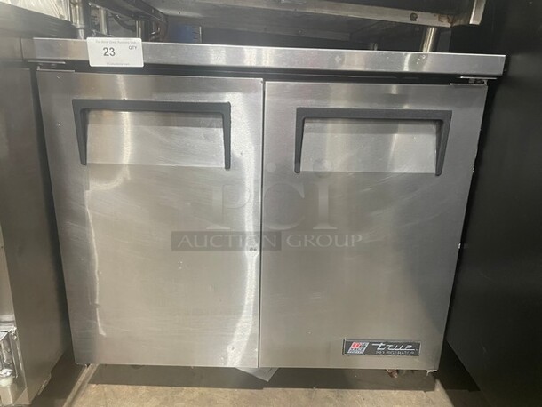 True Commercial 2 Door Lowboy/Worktop Cooler! With poly Coated Racks! All Stainless Steel! On Casters! Model: TUC36 SN: 8872184 115V 60HZ 1 Phase - Item #1125897