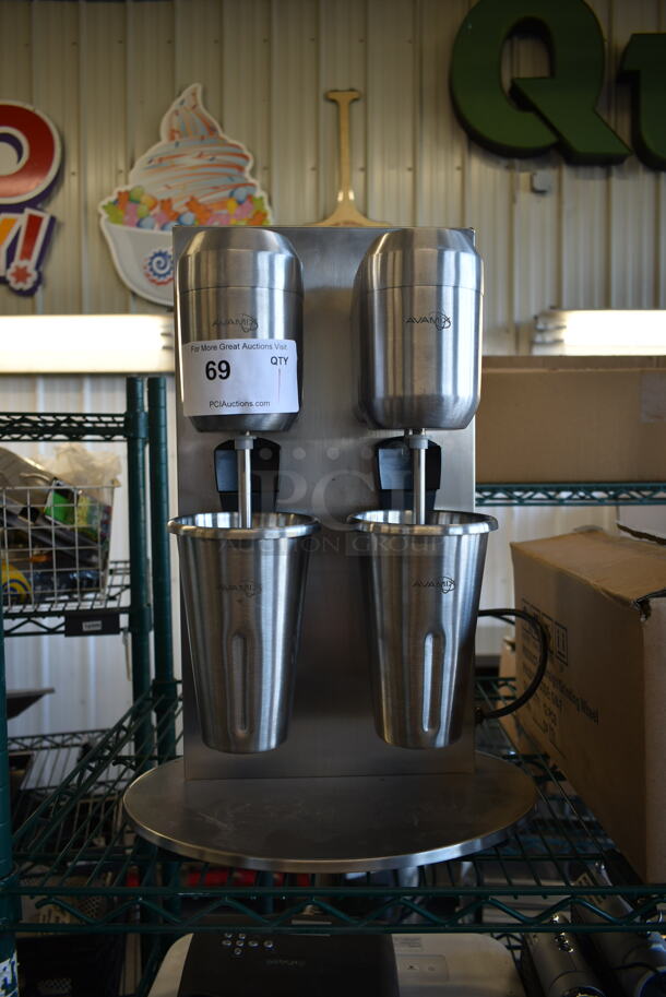 BRAND NEW SCRATCH AND DENT! Avantco DM-B-21C Stainless Steel Commercial Countertop 2 Head Milkshake Mixer w/ 2 Mixing Cups. 110-120 Volts, 1 Phase. Tested and Working!