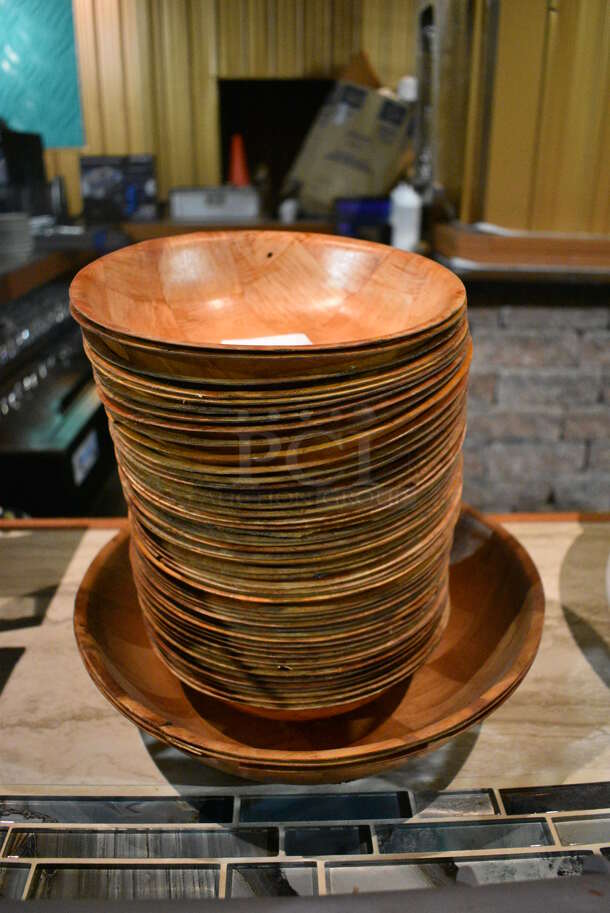 ALL ONE MONEY! Lot of 50 Wood Pattern Bowls. 8x8x2, 12x12x3. (bar)