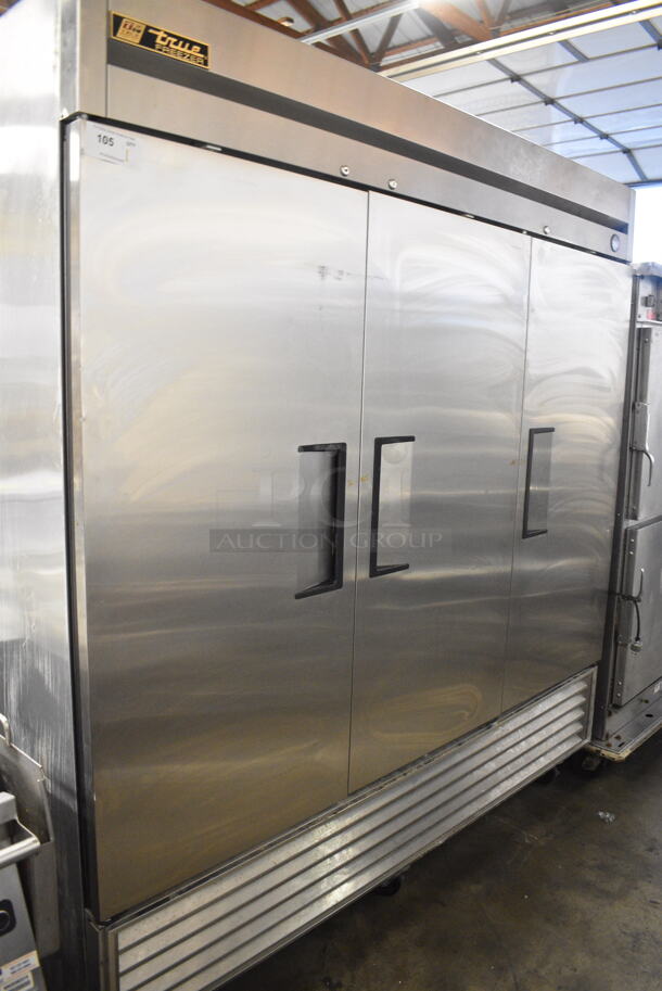 True T-72F Stainless Steel Commercial 2 Door Reach In Freezer w/ Poly Coated Racks on Commercial Casters. 115 Volts, 1 Phase. Cannot Test Due To Cut Power Cord