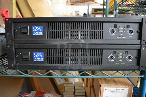 2 QSC CX602V Direct 70V Amplifier Rack Units. 19x14x3.5. 2 Times Your Bid!