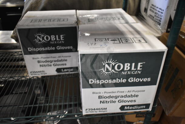 3 Cases of 10 BRAND NEW Boxes of Noble Nitrile Gloves; 2 394465L Large and 394465M Medium. 3 Times Your Bid!