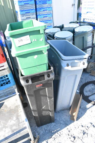 5 Various Poly Slim Jim Trash Cans. 5 Times Your Bid! 