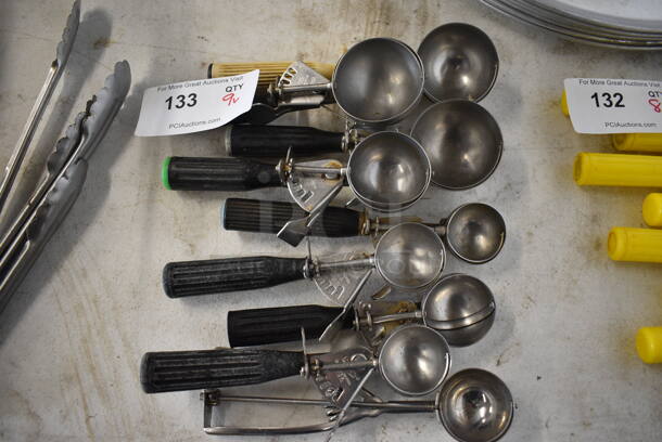 9 Stainless Steel Scoops. Includes 8.5". 9 Times Your Bid!
