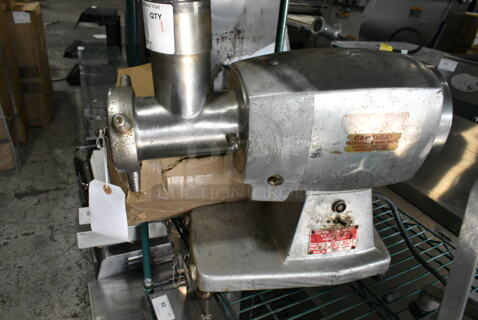 Fleetwood T22 Metal Countertop Meat Grinder. 115 Volts, 1 Phase. Tested and Powers On But Parts Do Not Move