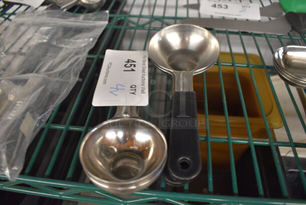 4 Various Stainless Steel Scoops. 8". 4 Times Your Bid!
